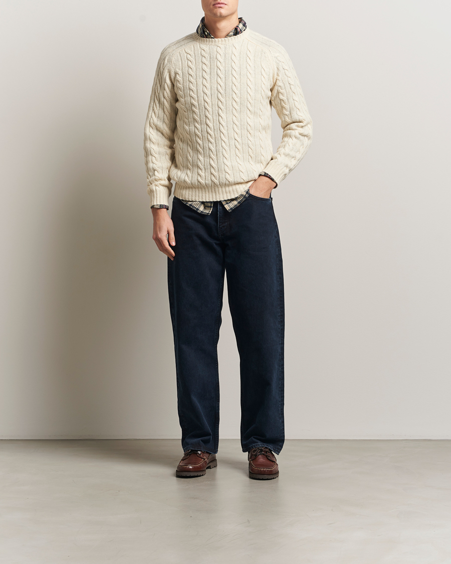 Herr | Tröjor | BEAMS PLUS | Cable Crew Neck Sweater Off White
