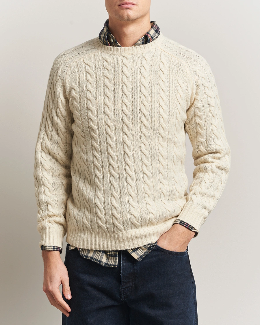 Herr | Tröjor | BEAMS PLUS | Cable Crew Neck Sweater Off White