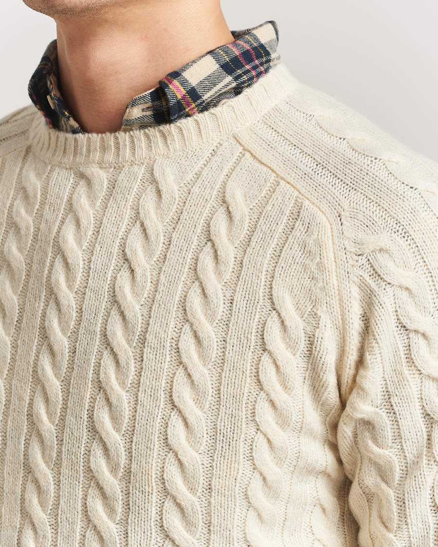 Herr | Tröjor | BEAMS PLUS | Cable Crew Neck Sweater Off White