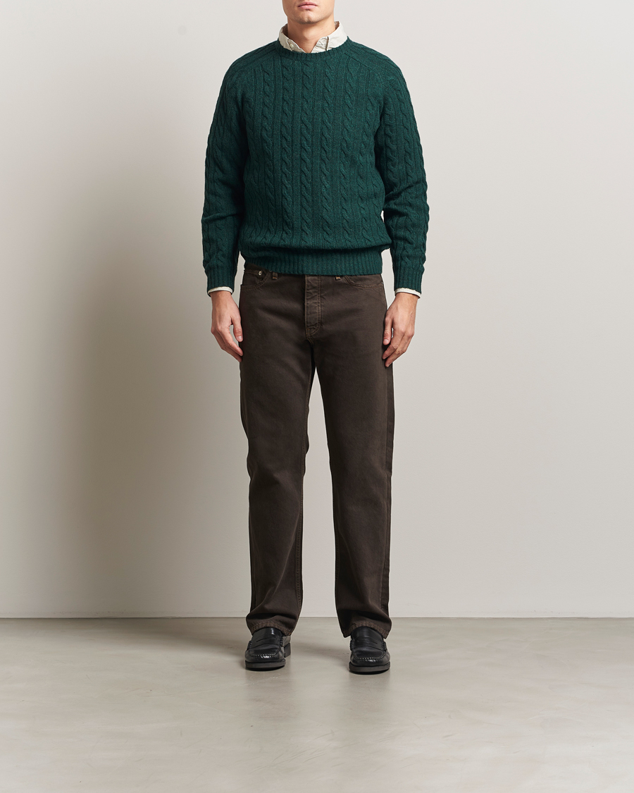 Herr | Tröjor | BEAMS PLUS | Cable Crew Neck Sweater Bottle Green
