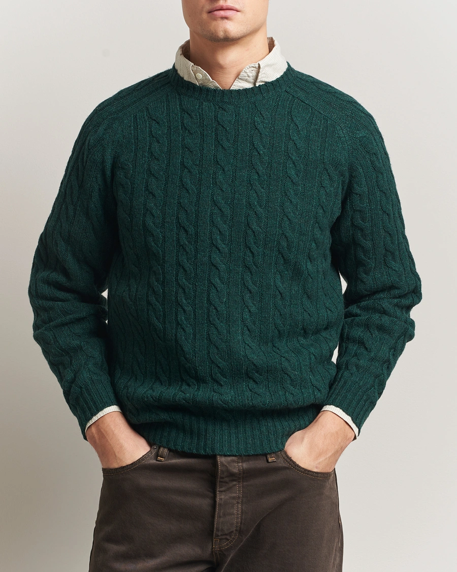 Herr | Tröjor | BEAMS PLUS | Cable Crew Neck Sweater Bottle Green