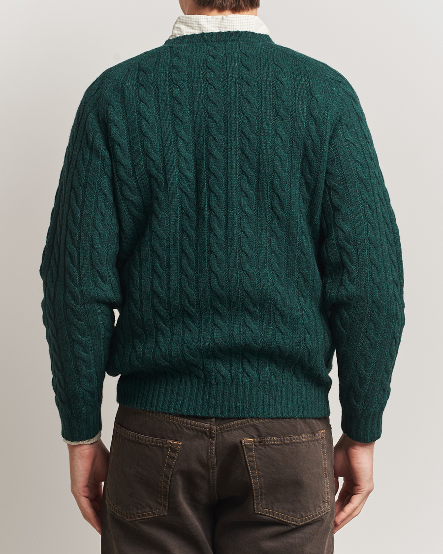 Herr | Tröjor | BEAMS PLUS | Cable Crew Neck Sweater Bottle Green