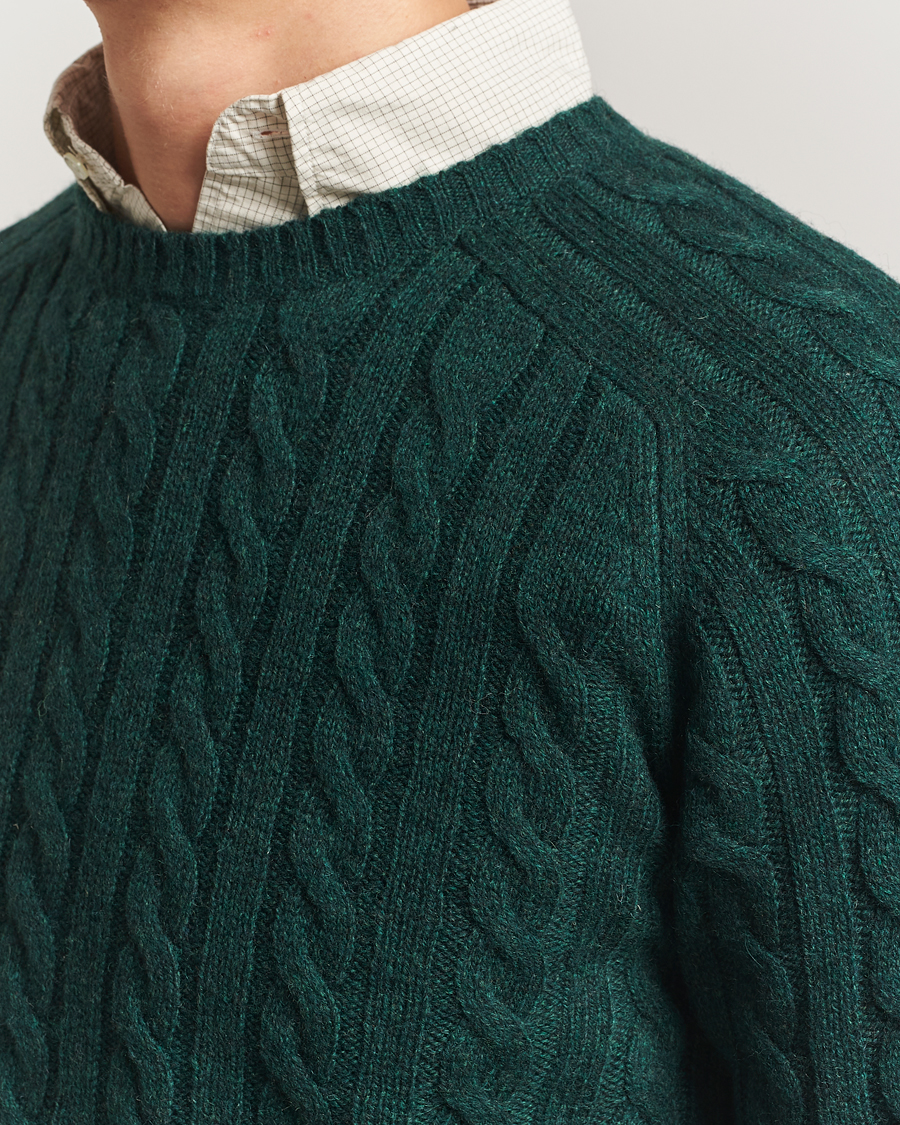 Herr | Tröjor | BEAMS PLUS | Cable Crew Neck Sweater Bottle Green
