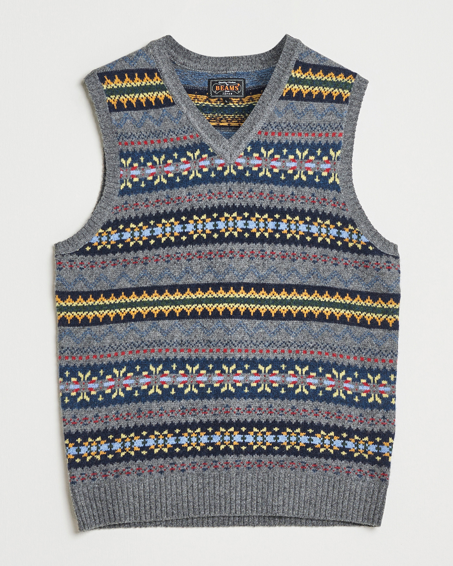 Herr | Tröjor | BEAMS PLUS | Fairisle Knit Vest Grey