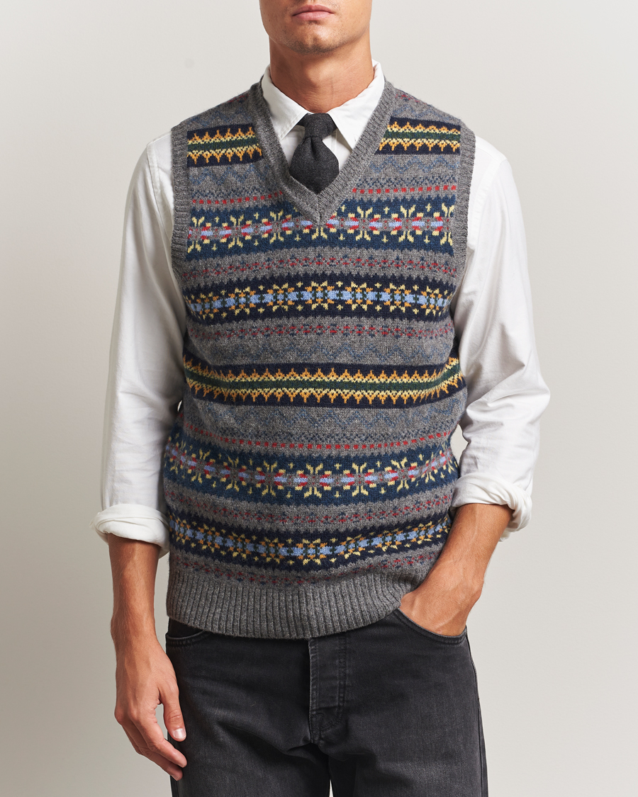 Herr | Tröjor | BEAMS PLUS | Fairisle Knit Vest Grey
