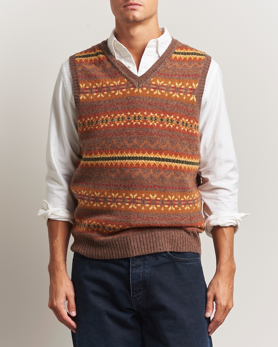 Herr | Tröjor | BEAMS PLUS | Fairisle Knit Vest Light Brown