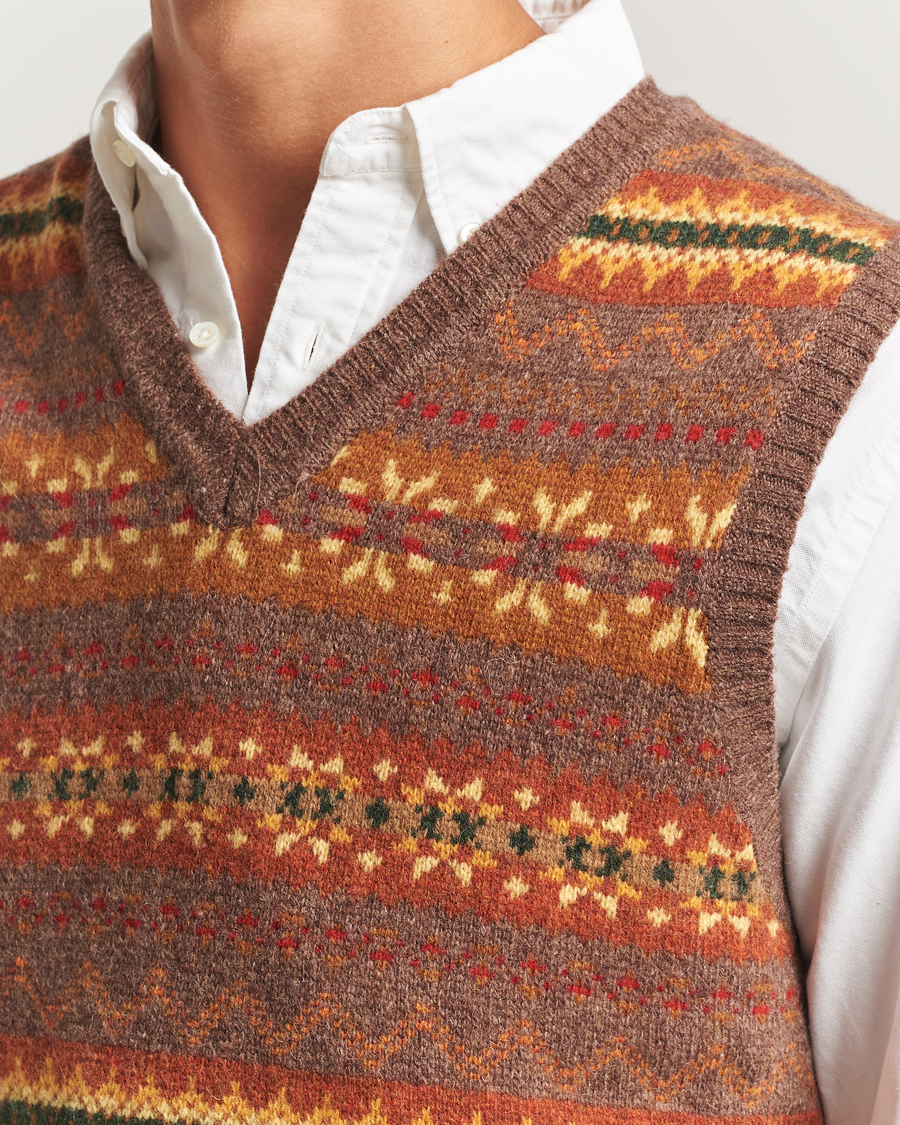 Herr | Tröjor | BEAMS PLUS | Fairisle Knit Vest Light Brown