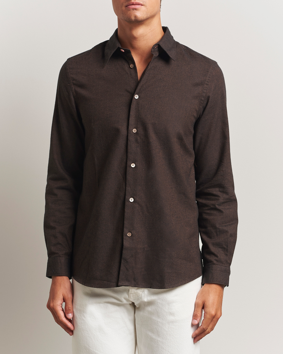 Herr | Skjortor | PS Paul Smith | Brushed Cotton/Wool Shirt Dark Brown