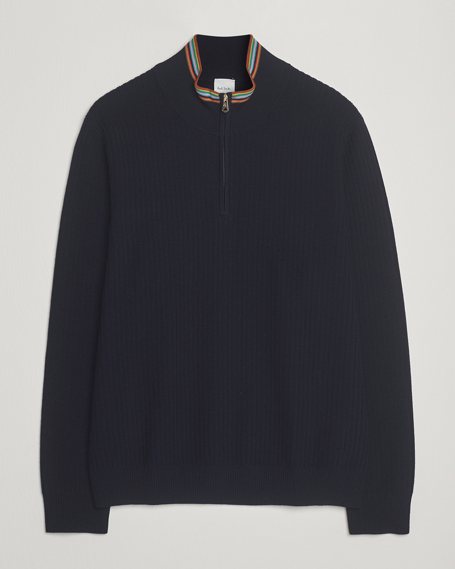 Herr | Tröjor | Paul Smith | Merino Rib Knitted Half Zip Navy