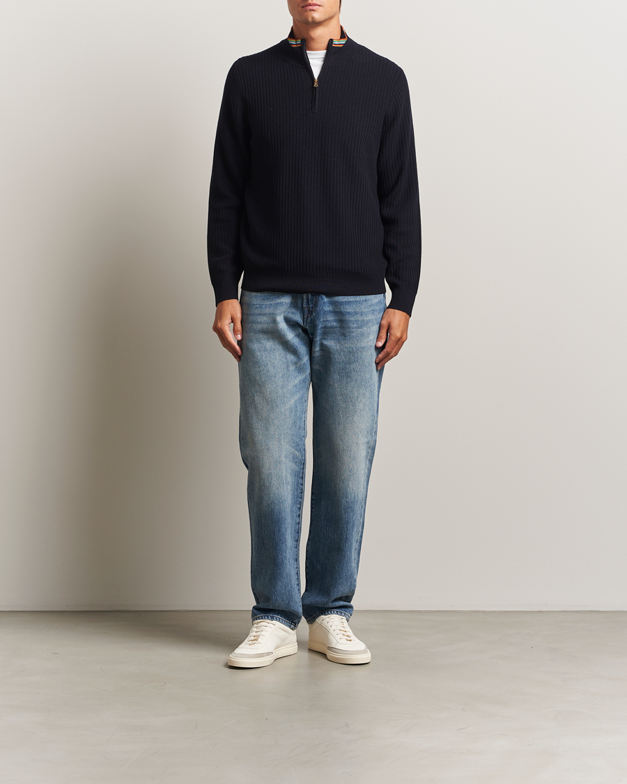 Herr | Tröjor | Paul Smith | Merino Rib Knitted Half Zip Navy