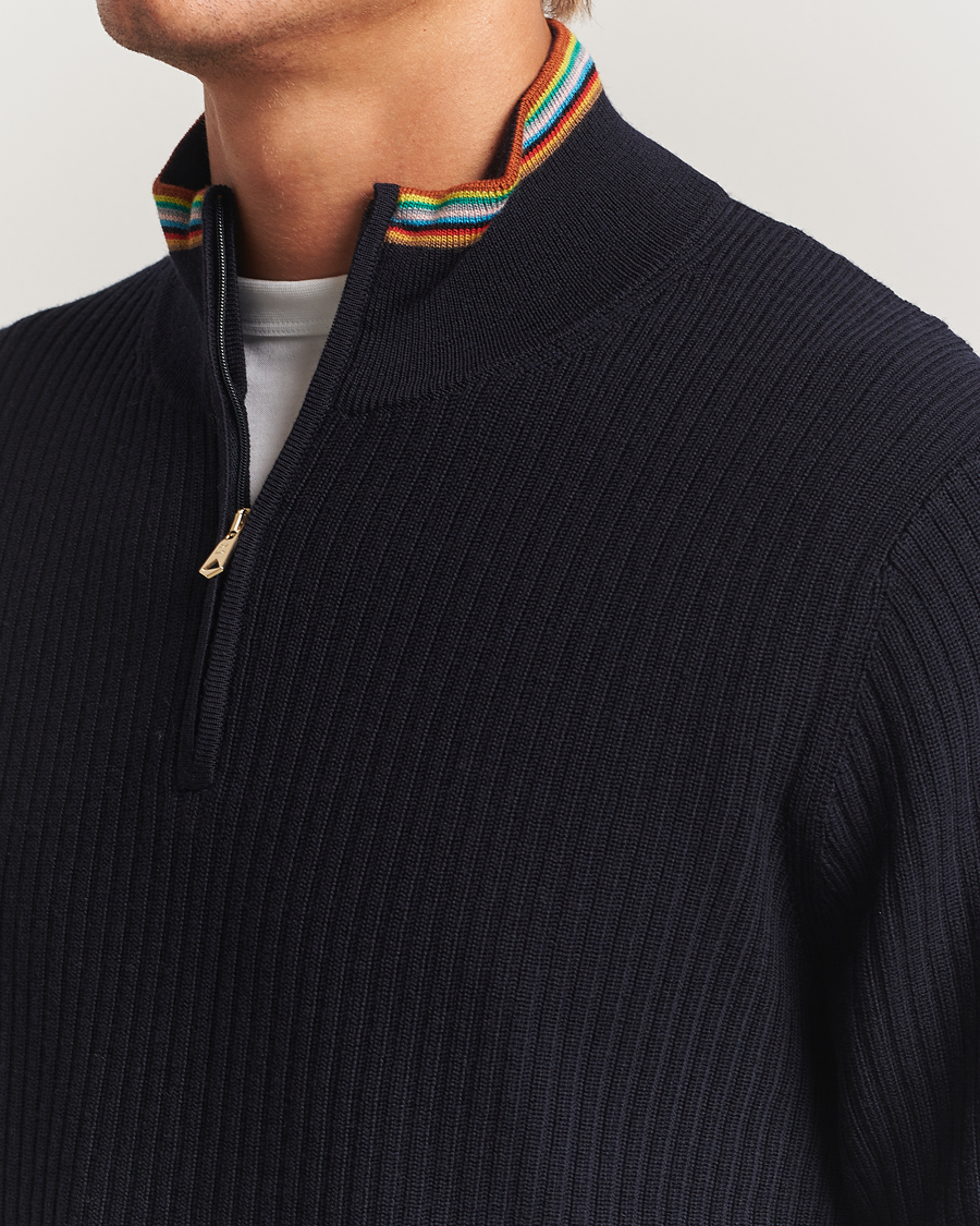 Herr | Tröjor | Paul Smith | Merino Rib Knitted Half Zip Navy