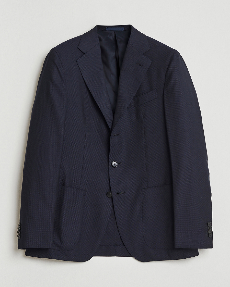 Herr | Kavajer | Caruso | Aida Wool Hopsack Blazer Navy