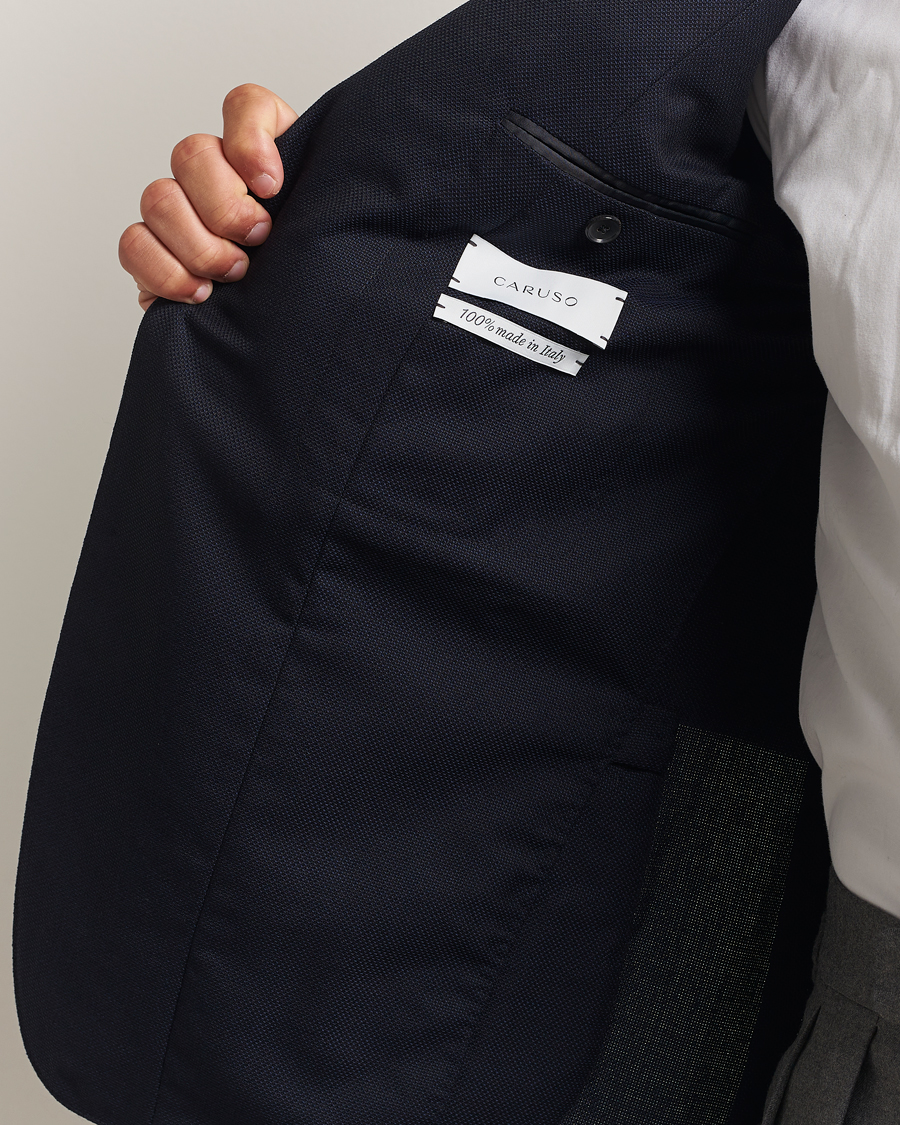 Herr | Kavajer | Caruso | Aida Wool Hopsack Blazer Navy