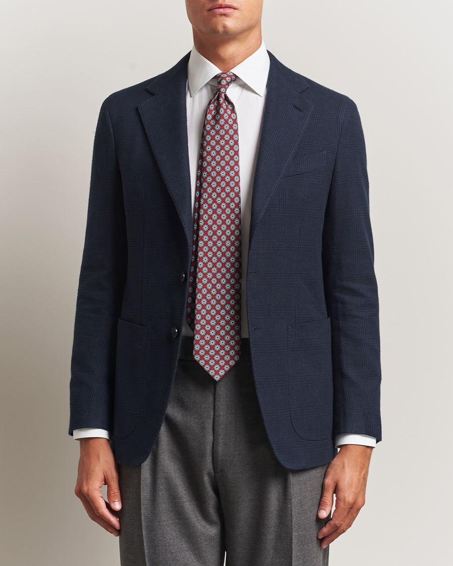 Herr | Kavajer | Caruso | Aida Brushed Cotton Blazer Navy Check