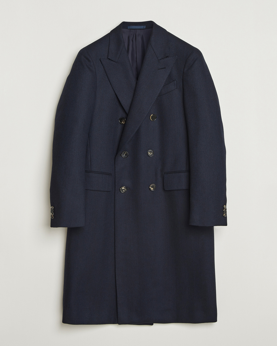 Herr | Jackor | Caruso | Aida Double Breasted Wool Coat Navy