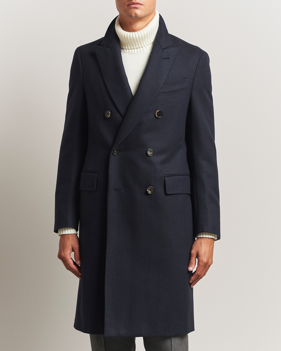 Herr | Jackor | Caruso | Aida Double Breasted Wool Coat Navy