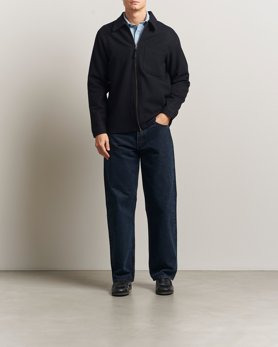 Herr | Skjortor | A Day's March | Fraser Wool Zip Overshirt Navy
