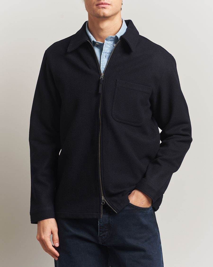 Herr | Skjortor | A Day's March | Fraser Wool Zip Overshirt Navy
