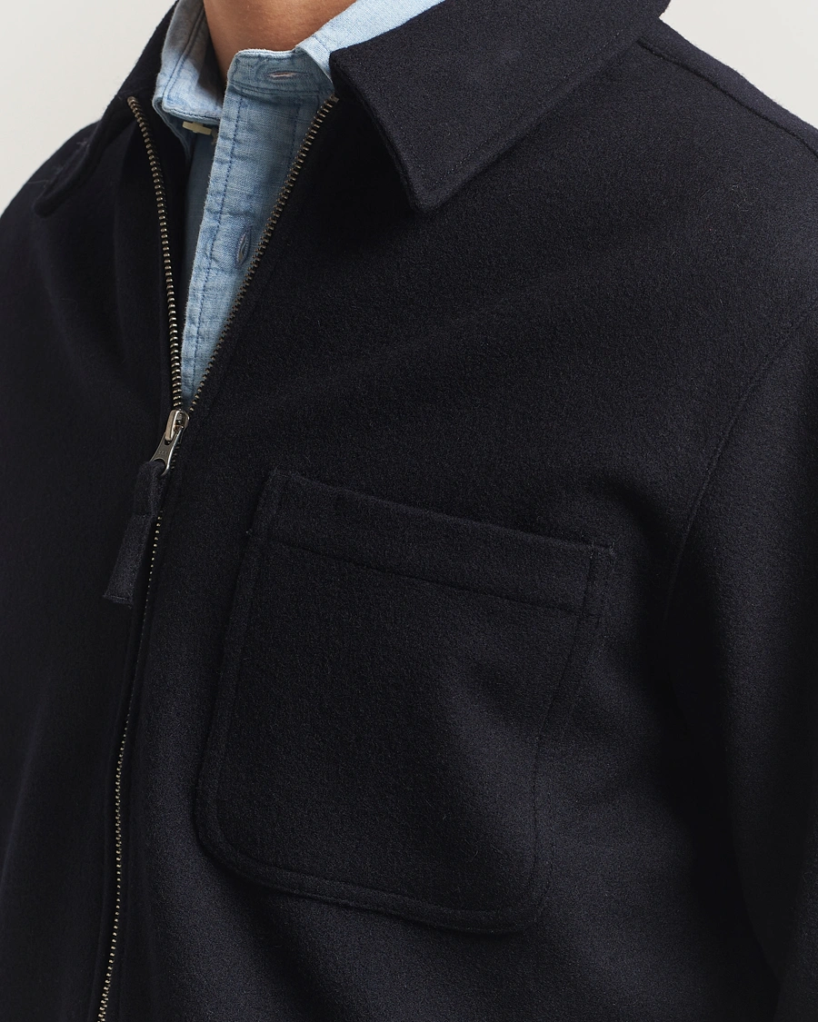 Herr | Skjortor | A Day's March | Fraser Wool Zip Overshirt Navy