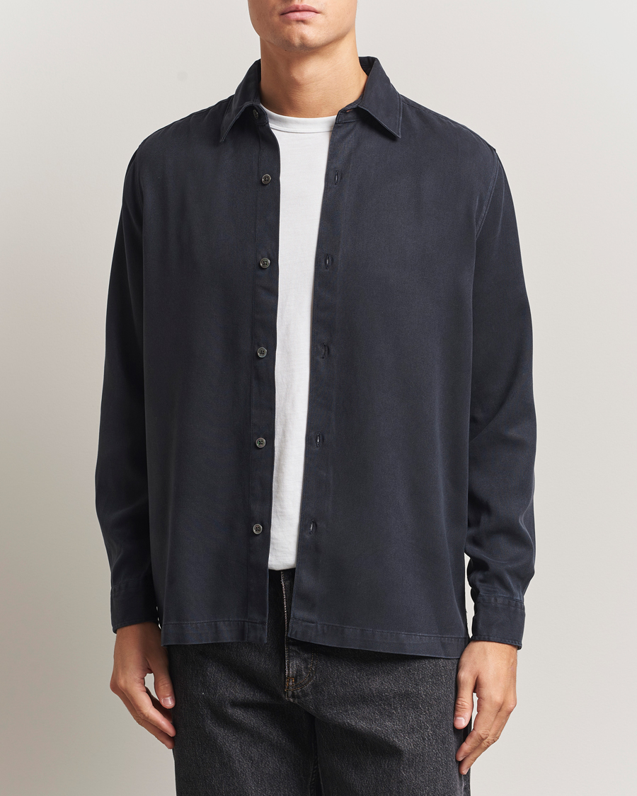 Herr | Skjortor | A Day's March | Clean Cut Lyocell Shirt Navy
