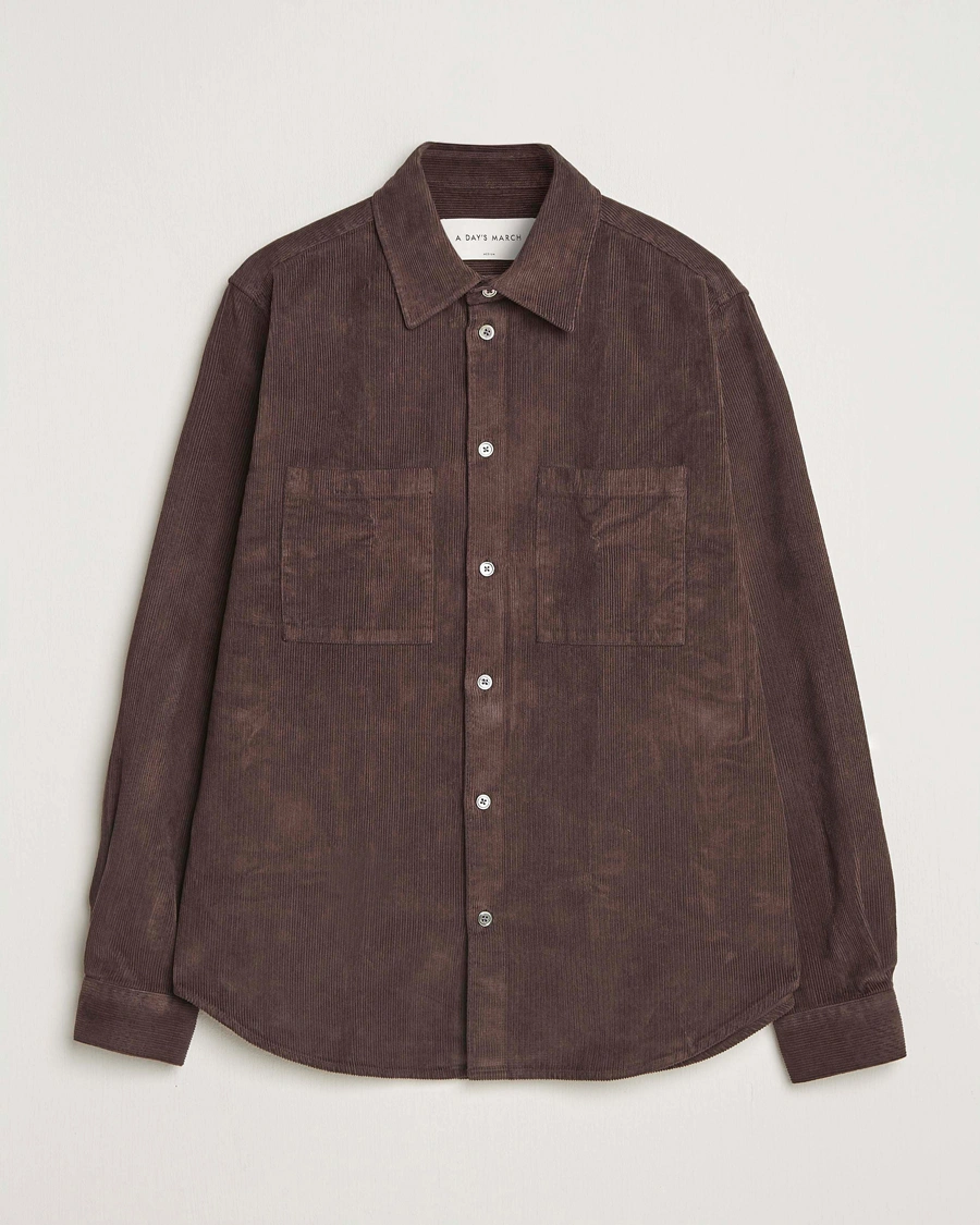 Herr | Skjortor | A Day's March | Rupert Cord Shirt Dark Brown