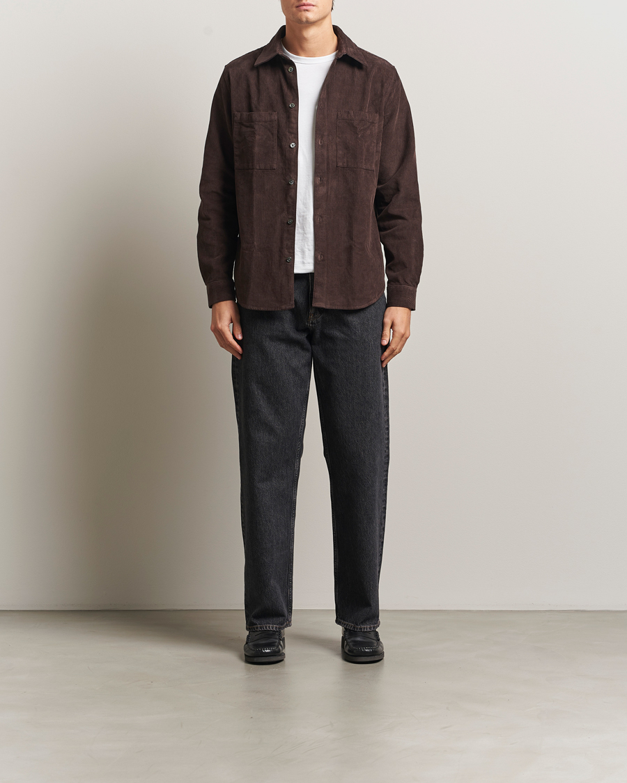 Herr | Skjortor | A Day's March | Rupert Cord Shirt Dark Brown