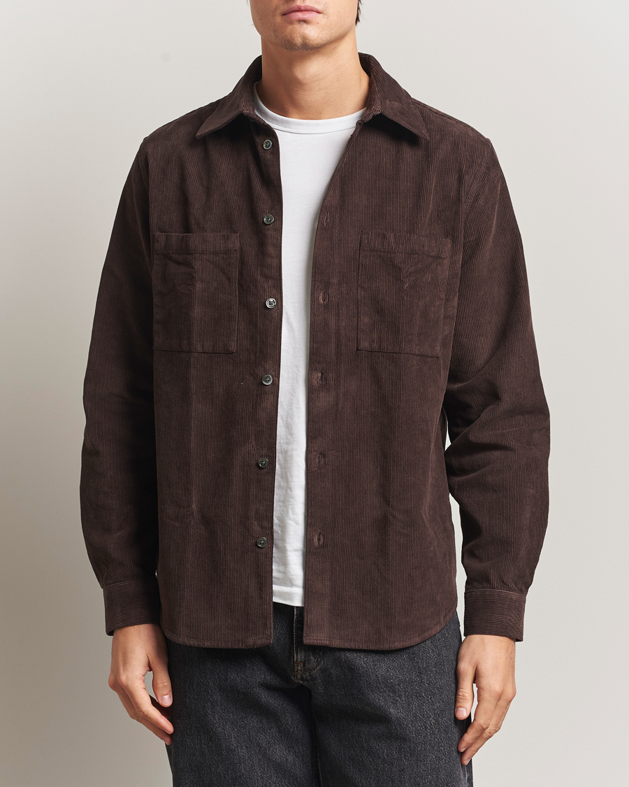 Herr | Skjortor | A Day's March | Rupert Cord Shirt Dark Brown