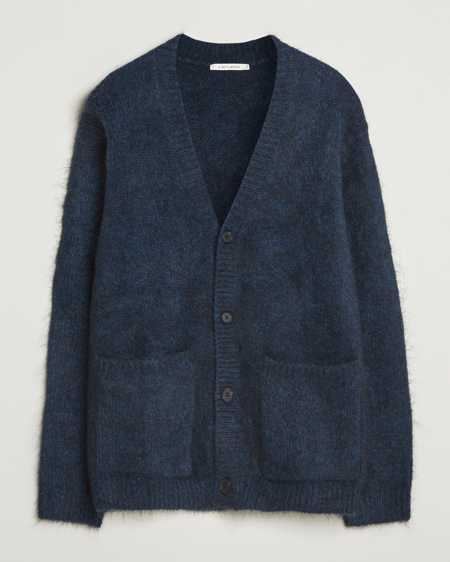 Herr | Tröjor | A Day's March | Jarrow Mohair Cardigan Indigo Blue