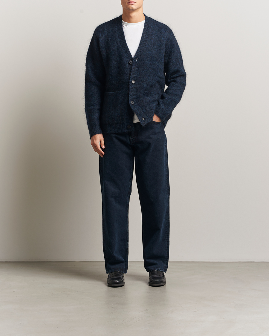 Herr | Tröjor | A Day's March | Jarrow Mohair Cardigan Indigo Blue