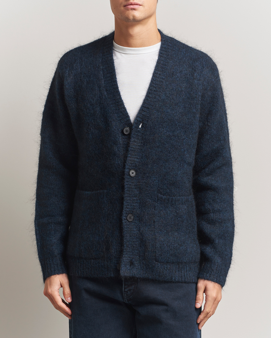 Herr | Tröjor | A Day's March | Jarrow Mohair Cardigan Indigo Blue
