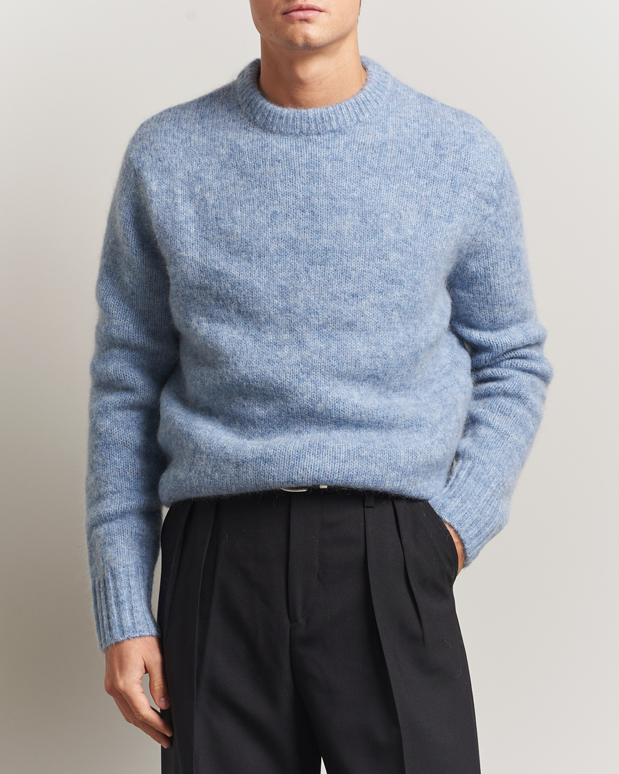 Herr | Tröjor | A Day's March | Tietar Mohair Sweater Light Blue