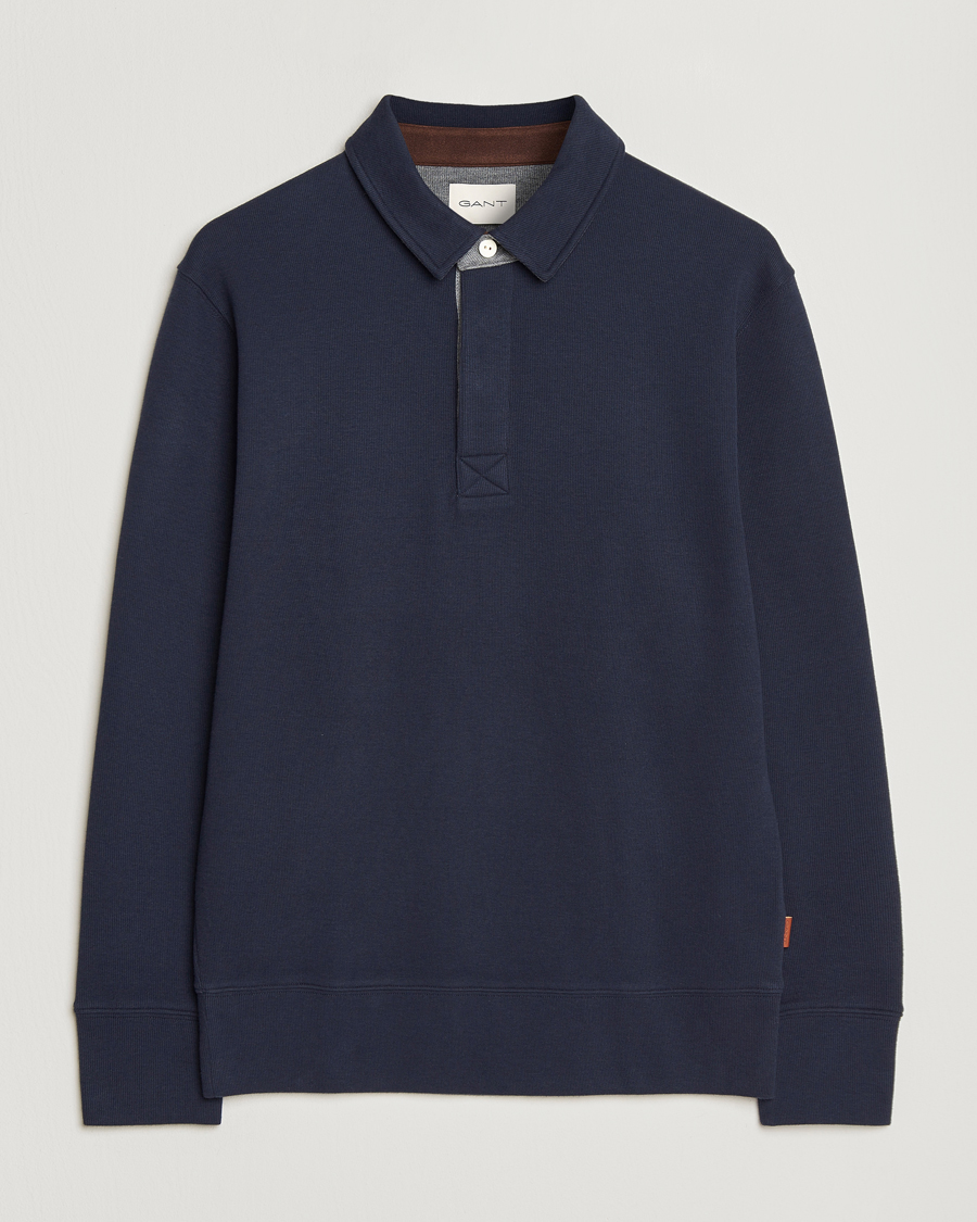 Herr | Pikéer | Gant | Light Sacker Rib Long Sleeve Polo Evening Blue