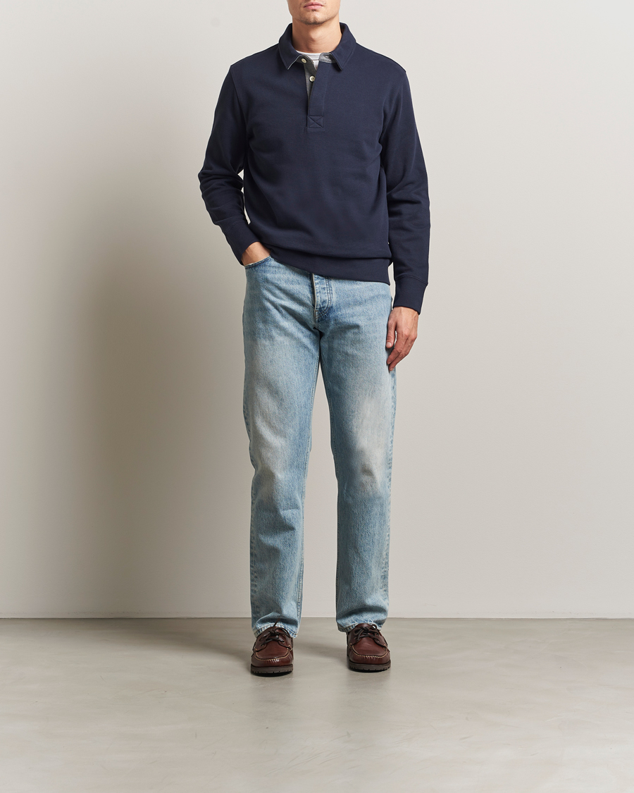 Herr | Pikéer | Gant | Light Sacker Rib Long Sleeve Polo Evening Blue