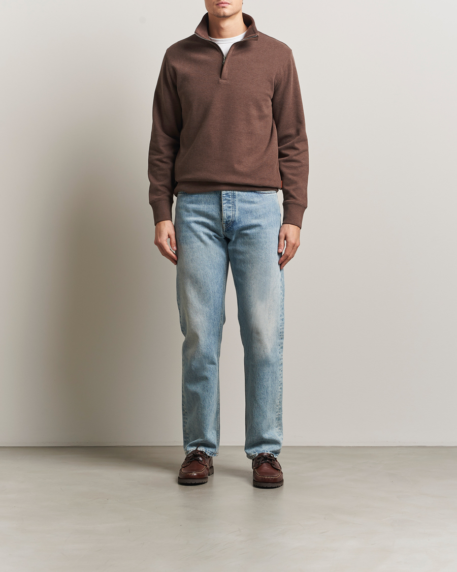 Herr | Tröjor | GANT | Light Sacker Rib Half Zip Dark Brown Melange