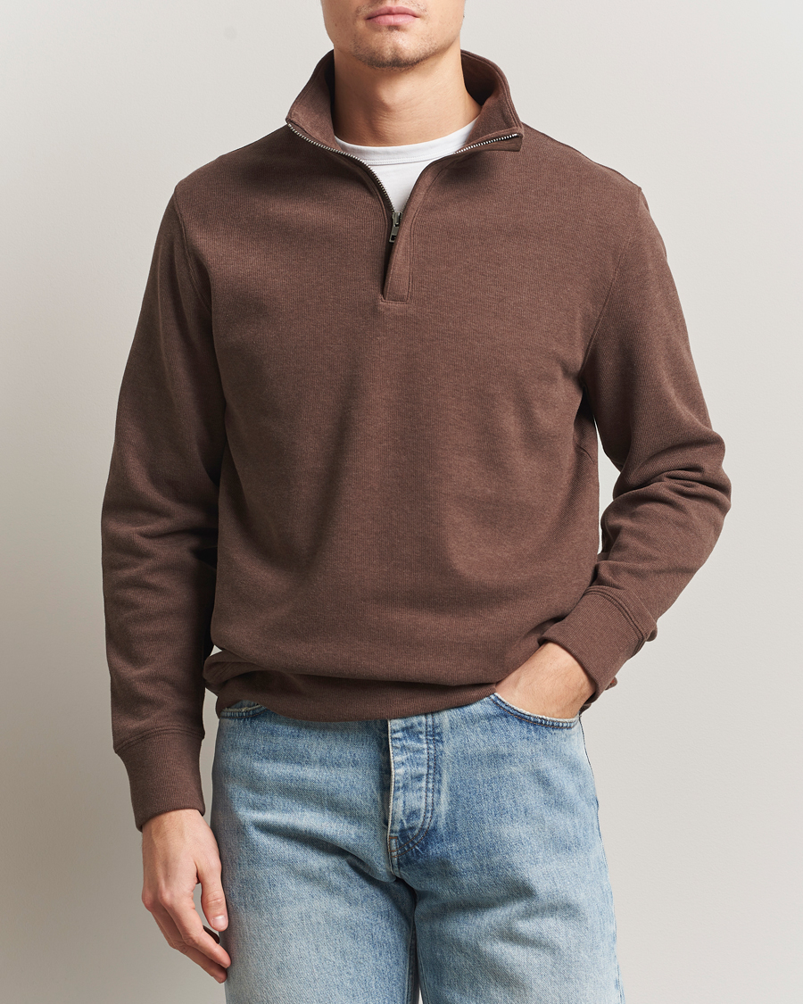 Herr | Tröjor | GANT | Light Sacker Rib Half Zip Dark Brown Melange