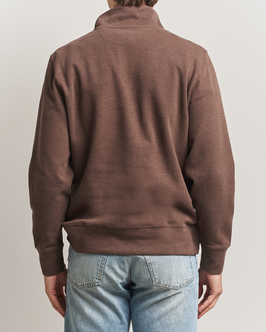 Herr | Tröjor | GANT | Light Sacker Rib Half Zip Dark Brown Melange