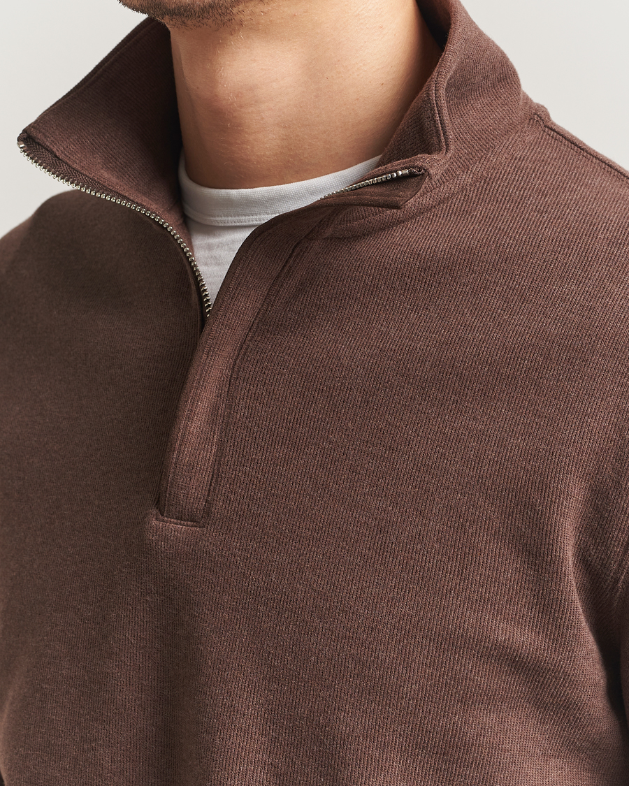 Herr | Tröjor | GANT | Light Sacker Rib Half Zip Dark Brown Melange