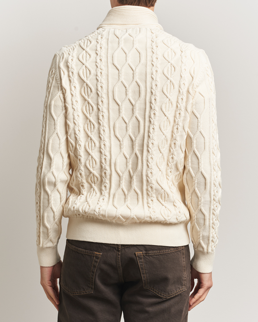 Herr | Tröjor | GANT | Cable Shawl Collar Knitted Sweater Cream