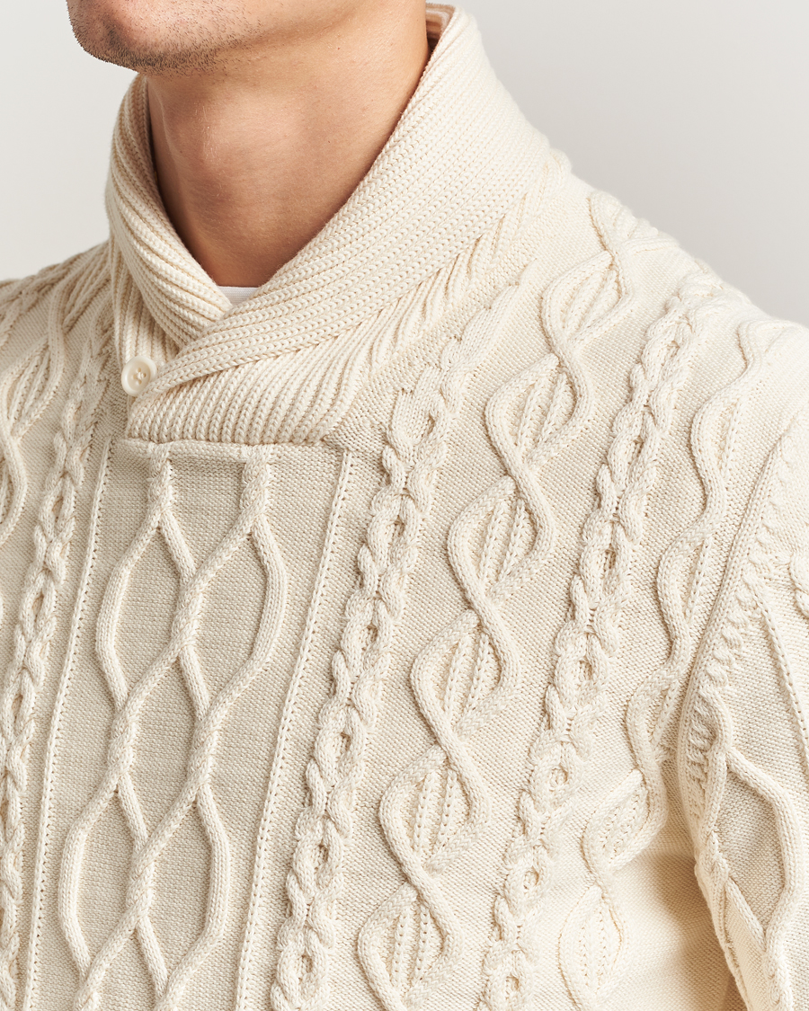 Herr | Tröjor | GANT | Cable Shawl Collar Knitted Sweater Cream