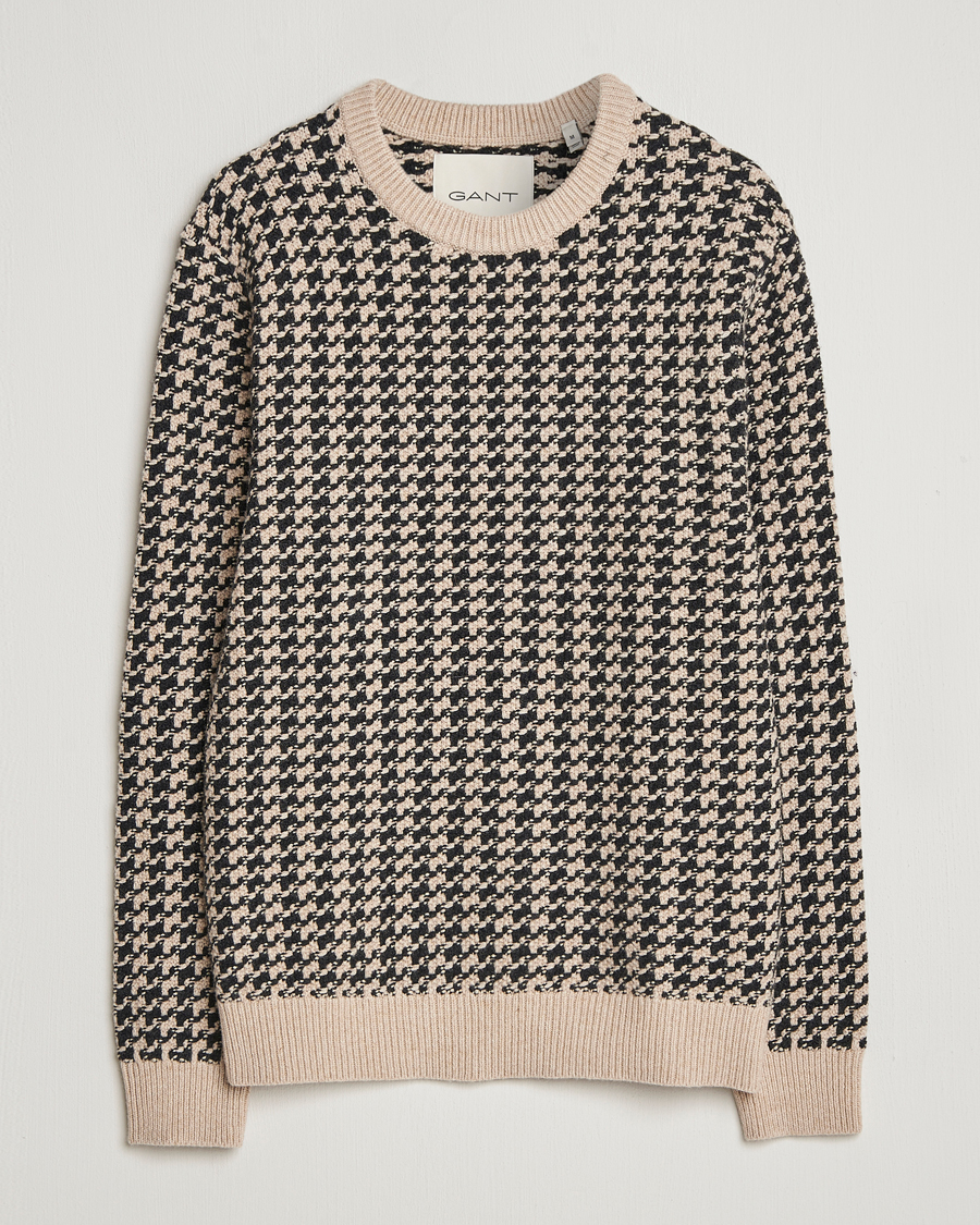 Herr | Tröjor | GANT | Two Tone Textured Knitted Crew Neck Charcoal