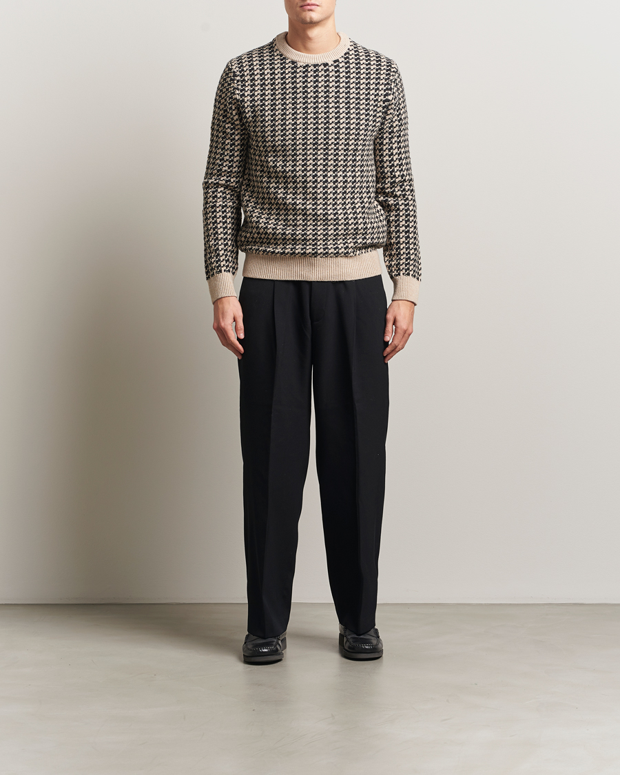 Herr | Tröjor | GANT | Two Tone Textured Knitted Crew Neck Charcoal