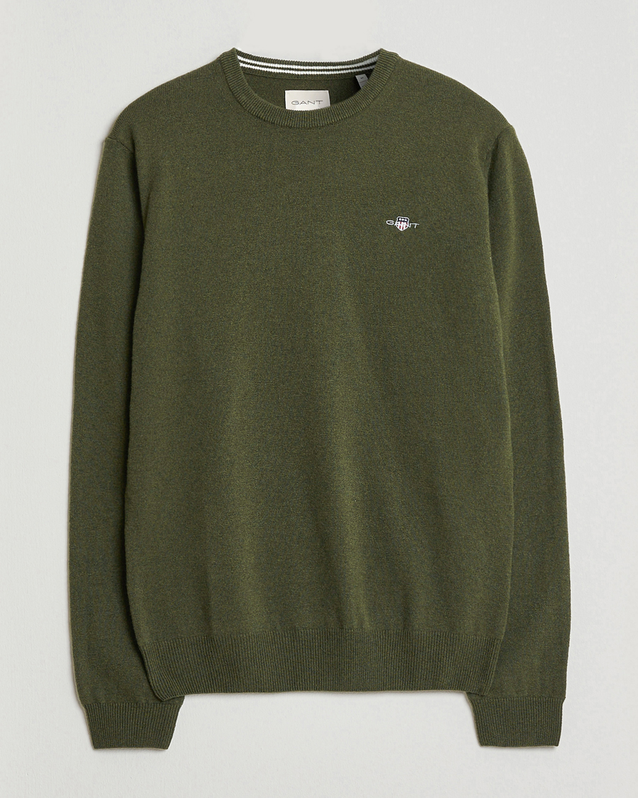 Herr | Tröjor | Gant | Superfine Lambswool Crew Neck Khaki Green Melange