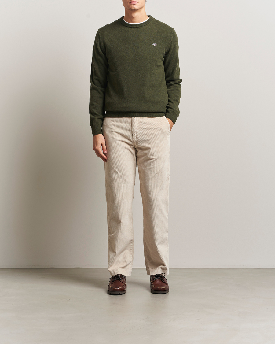 Herr | Tröjor | GANT | Superfine Lambswool Crew Neck Khaki Green Melange
