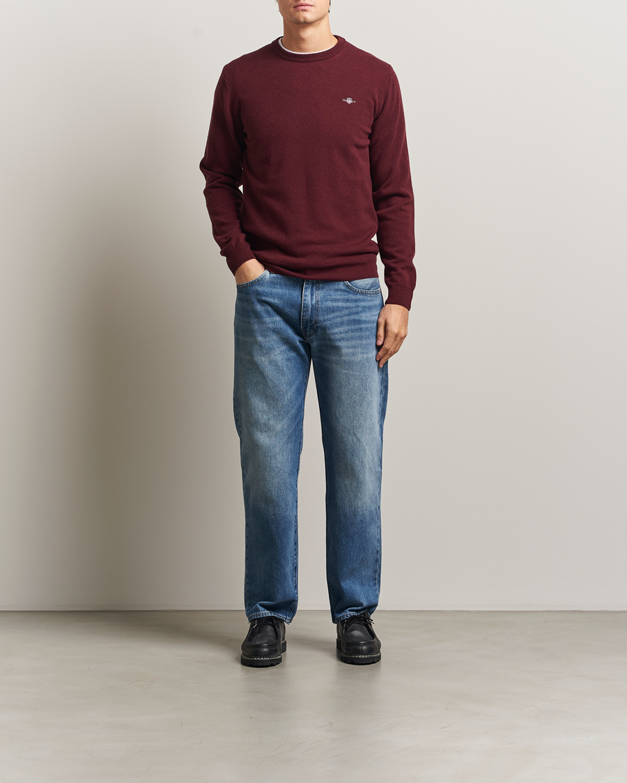 Herr | Tröjor | GANT | Superfine Lambswool Crew Neck Bordeaux Melange