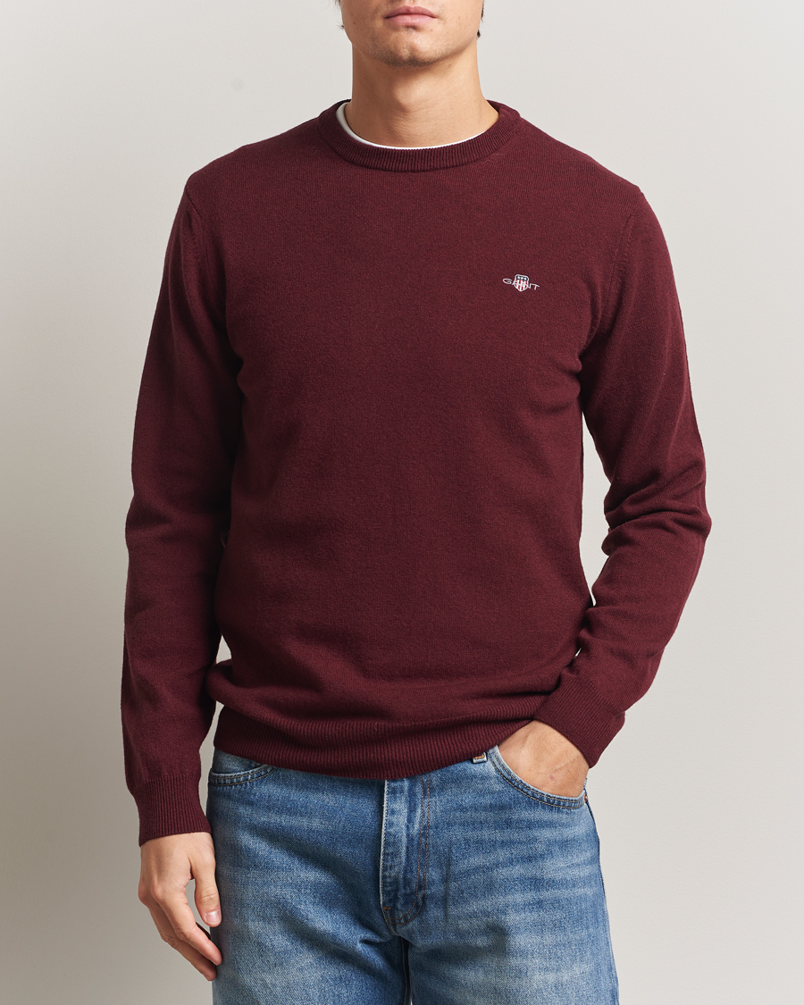 Herr | Tröjor | GANT | Superfine Lambswool Crew Neck Bordeaux Melange