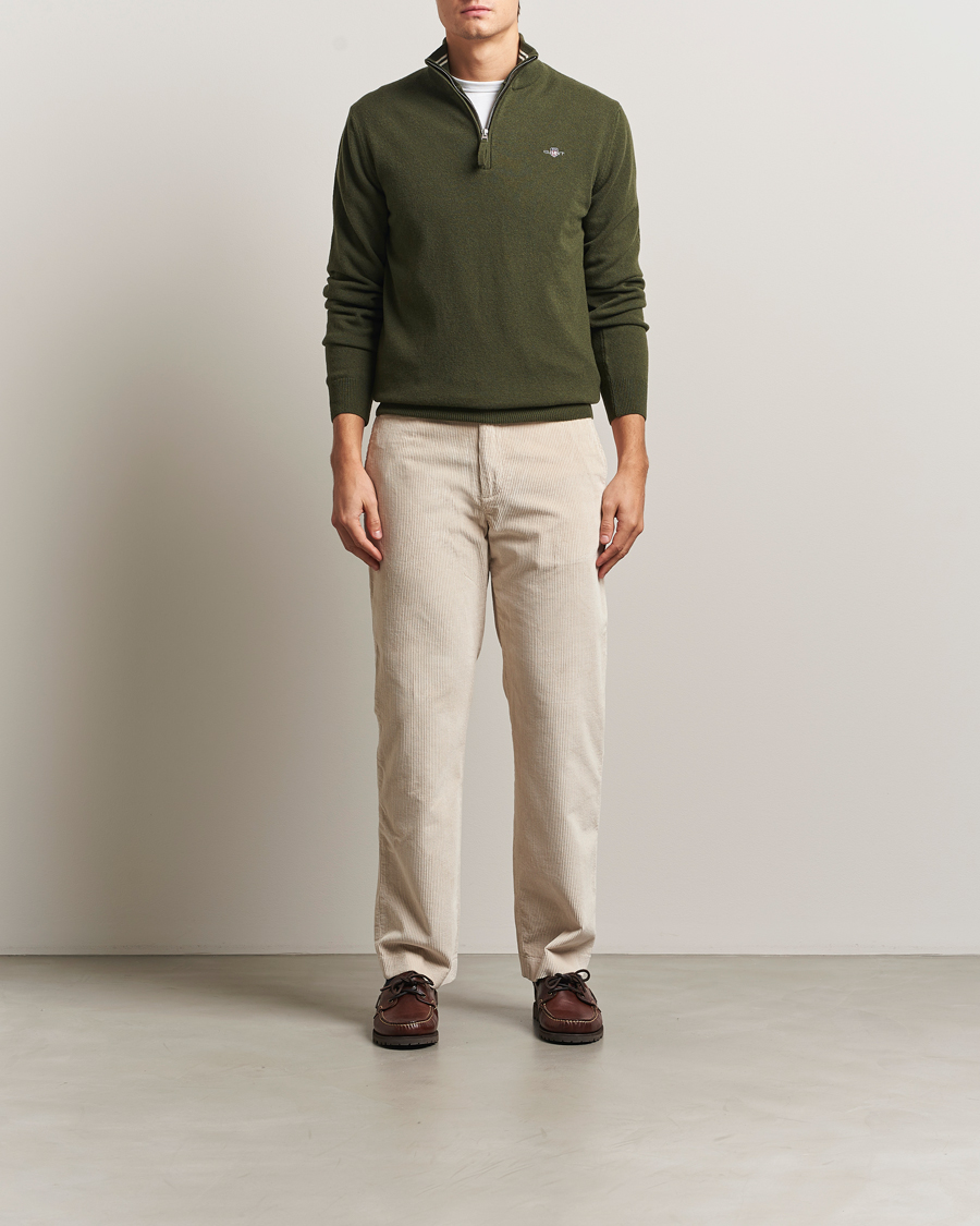 Herr | Tröjor | GANT | Superfine Lambswool Half Zip Khaki Green Melange