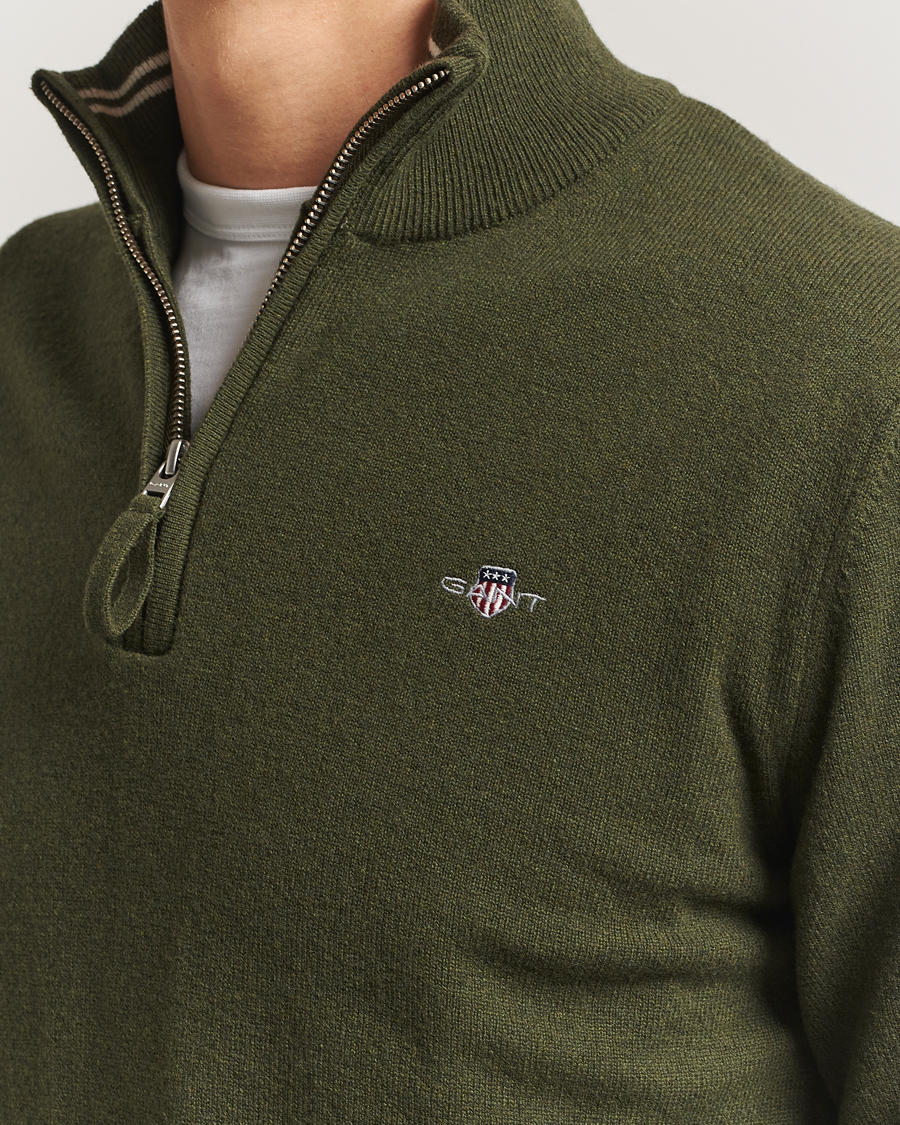 Herr | Tröjor | Gant | Superfine Lambswool Half Zip Khaki Green Melange