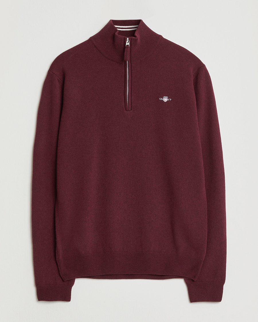 Herr | Tröjor | GANT | Superfine Lambswool Half Zip Bordeaux Melange