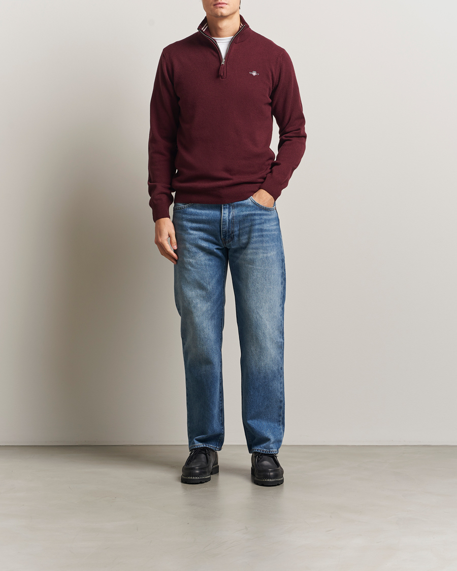 Herr | Tröjor | GANT | Superfine Lambswool Half Zip Bordeaux Melange
