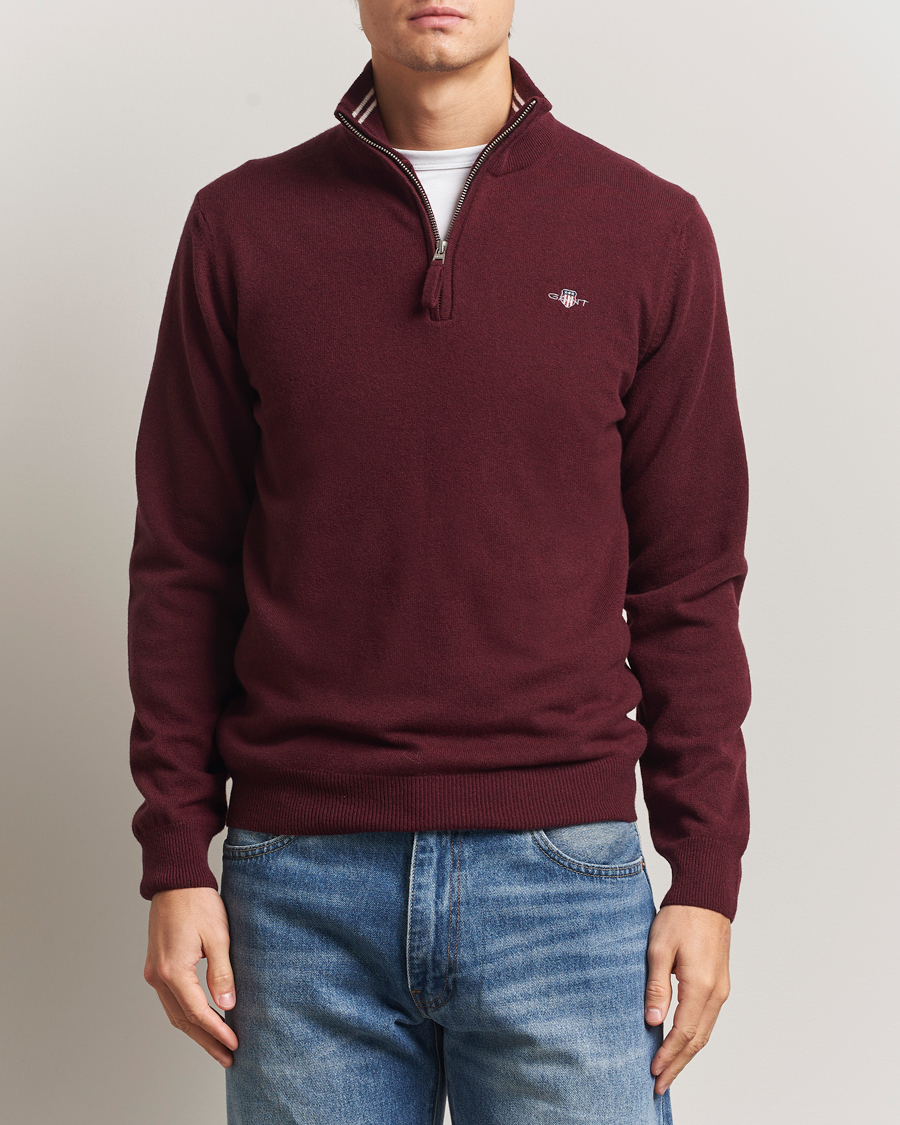 Herr | Tröjor | GANT | Superfine Lambswool Half Zip Bordeaux Melange